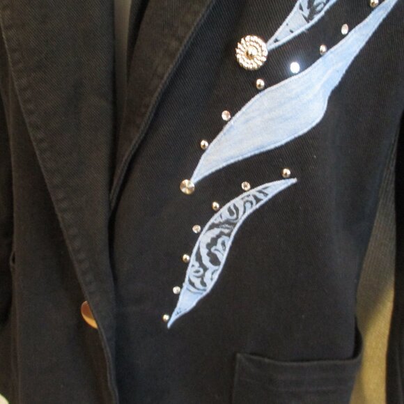 Vintage Pierre Lamonte Embellished Blazer Size 8 Black Twill - Picture 3 of 8